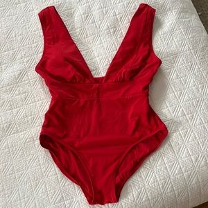 Red one-piece swimsuit